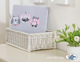 Kocyk polarowy- Sowy Bigi Zibi & Adele- szaro-różowy