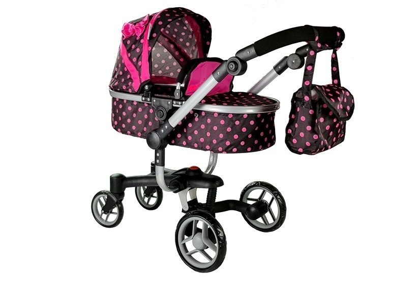Wózek dla lalek Alice czarny w różowe groszki Import LEANToys
