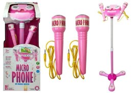 Mikrofon Zestaw Karaoke Różowy Statyw Telefon Import LEANToys