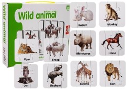 Puzzle Edukacyjne Układanka Dzikie Zwierzęta 10 Połączeń Angielski Import LEANToys