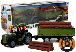 Zielony Traktor z Przyczepą Belami Drewna Zdalnie Sterowany 2.4G Import LEANToys