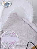 Kosz Mojżesza Retro Jasmine - Naturalny + różowo-biała pościel z białą haftowaną koronką