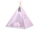 Namiot TIPI dla dzieci +mata + zawieszki pióra - Chevron różowy