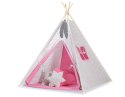 Namiot TIPI dla dzieci +mata + zawieszki pióra - Kratka szara z różem