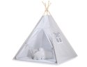 Namiot TIPI dla dzieci +mata + zawieszki pióra - Białe grochy na szarym