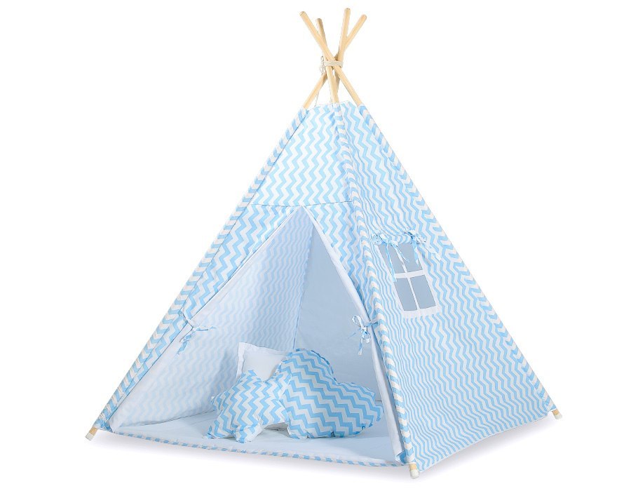 Namiot Tipi dla dzieci+ zawieszki pióra - Chevron niebieski