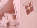 Namiot TIPI dla dzieci + mata + poduszki + zawieszki pióra - brudny róż
