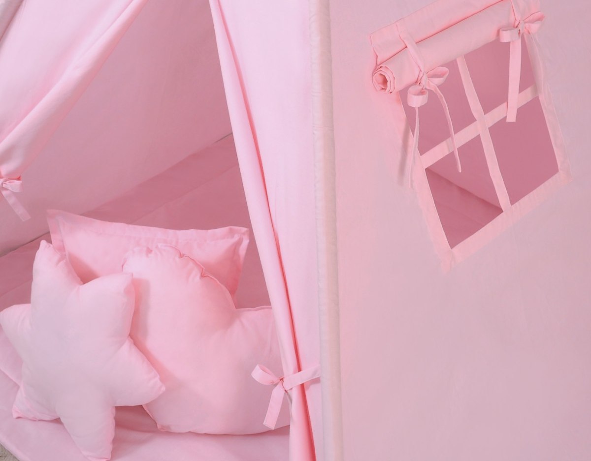 Namiot Tipi dla dzieci + zawieszki pióra - różowy