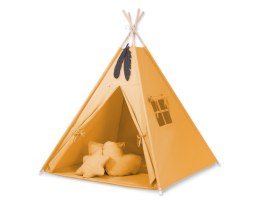 Namiot TIPI dla dzieci + mata + poduszki + zawieszki pióra - musztardowy
