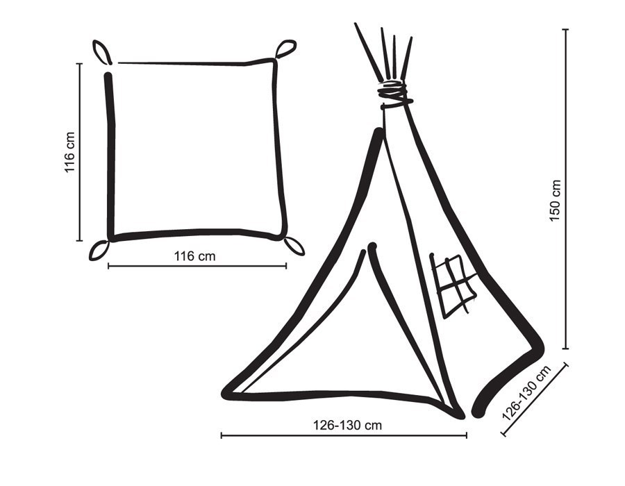 Namiot TIPI dla dzieci + mata + poduszki + zawieszki pióra - szałwia
