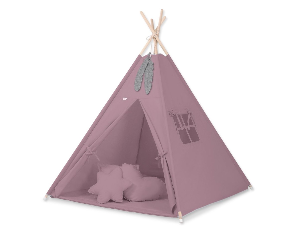 Namiot Tipi dla dzieci + zawieszki pióra - róż retro